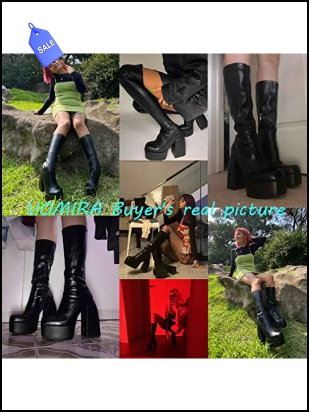 Women's Chunky High Heel Square Toe Side Zipper PU Leather Stretch Platform